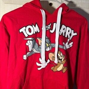 Tom And Jerry Hoodie Youth Lg[11-13] Red  Cotton‎ Pockets Pullover